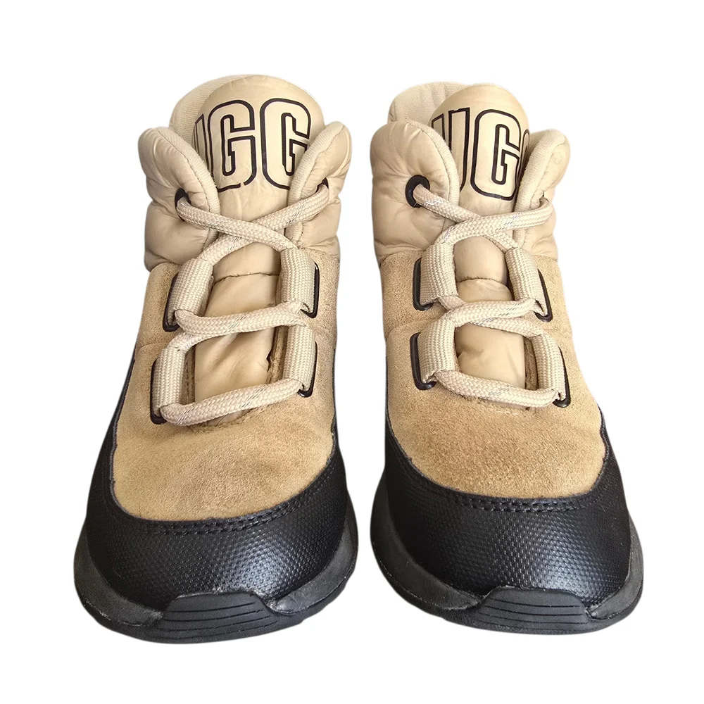 UGG Yose Lace Boots Beige Black Junior Suede-Trim Size 3